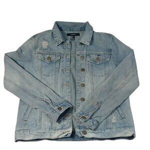 Forever 21 100% Cotton Denim Distressed Jacket Small